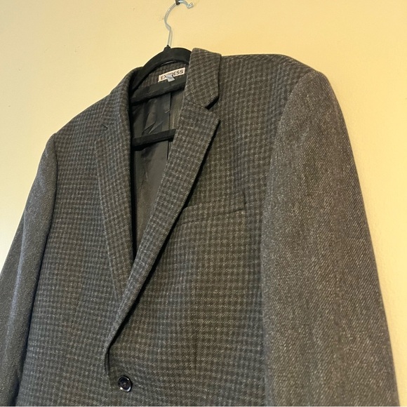 Express photographer fitted men’s wool blend fine plaid twill blazer EUC - Picture 2 of 13